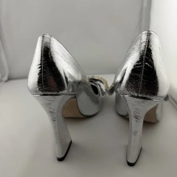 Ted Baker London Metallic Silver Studded Bow Heels - Picture 14 of 16
